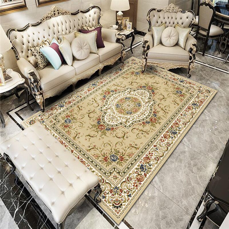 Mid-Century Indoor Rug Classic Floral Printed Carpet Non-Slip Backing Carpet for Living Room