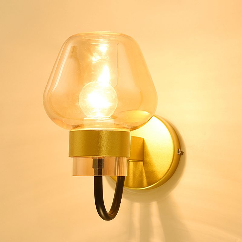 Modern Style Brass Wall Light Bowl Wall Sconce with Glass for Living Room