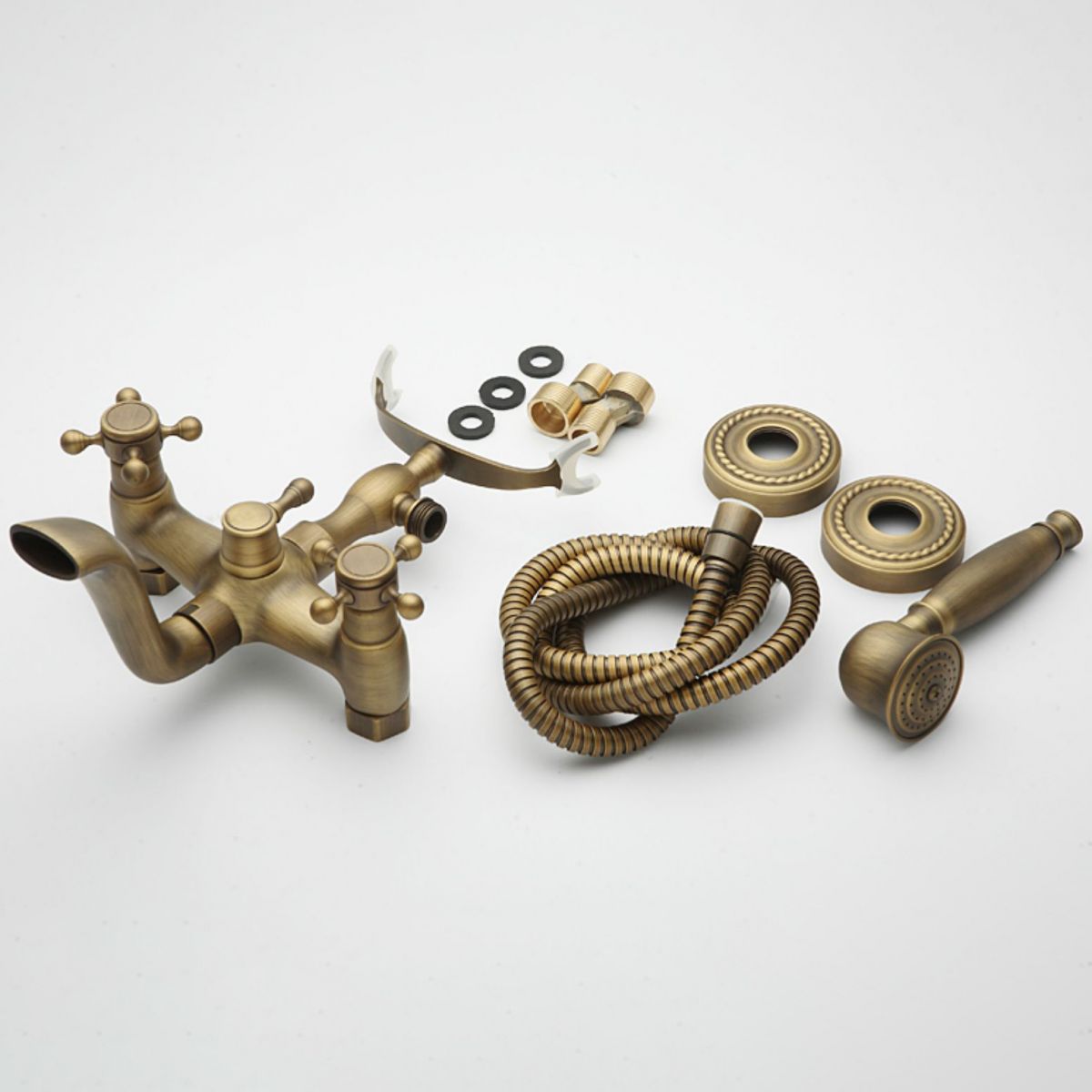 Traditional Floor Mounted Metal Freestanding Tub Filler Double Handles Bathtub Faucet