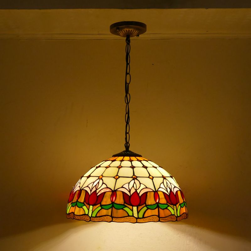 1-Light Hemisphere Pendant Light Tiffany Hand Rolled Art Glass Hanging Light Fixture