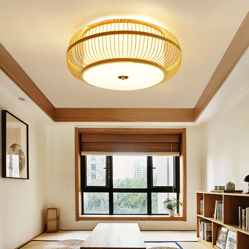 Bamboo Asian Flush Mount Ceiling Light Fixture Retro Ceiling Mount Light Fixture for Living Room and Bedroom