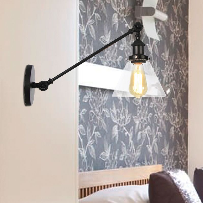 Industrielle konische Leuchtenlicht 1 Licht klares Glasbeleuchtung in Schwarz/Bronze/Messing, 8 "/12" L Arm