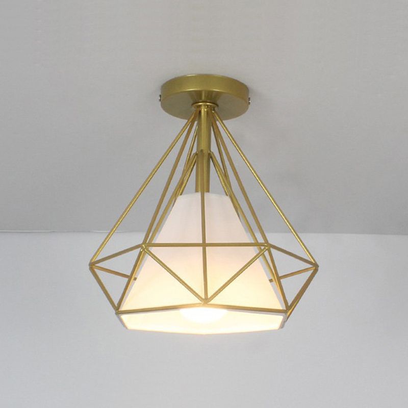 Marco de hierro en forma de diamante techo claro de tela blanca simplicidad mini accesorio de iluminación para corredor de balcón