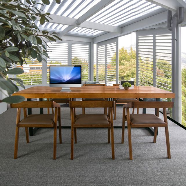 Brown Pine Wood Top Rectangular Desk Industrial Office Desk with Trestle