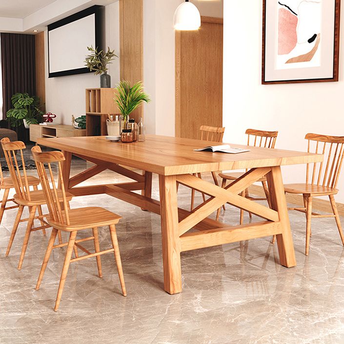 Contemporary Wood Top Dining Table with Rectangle Dining Table Furniture with Trestle Table