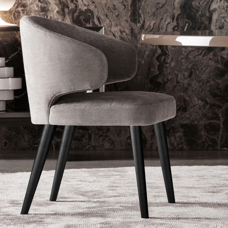 Glam Style Upholstered Side Chair Solid Back Chair with 4 Black Finish Legs
