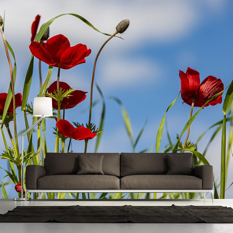 Contemporary Wall Mural for Bedroom Decor with Blossoming Flower Design