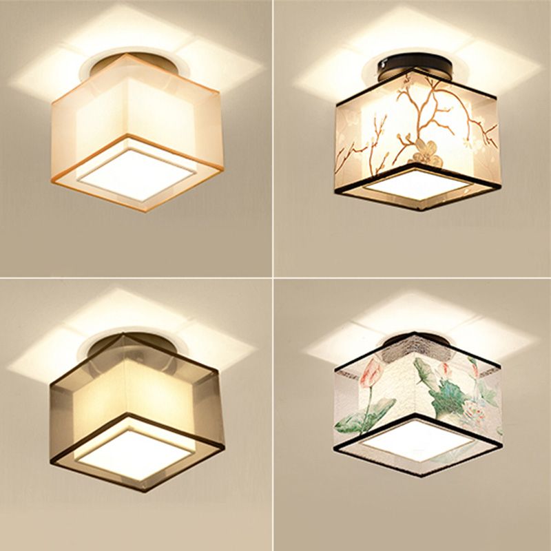 Single Head Flush Lamp Chinese Stijl Stof Flush Plafond Licht voor woonkamer