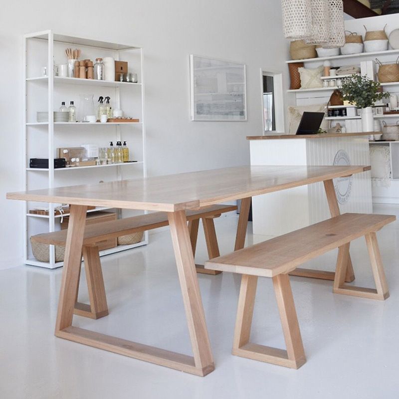 Modern Solid Wood Table Rectangle Dining Table with Double Pedestal Base