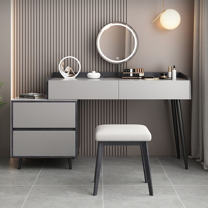 Contemporary Stone Makeup Vanity 4-Drawer Vanity Set with Standing Mirror