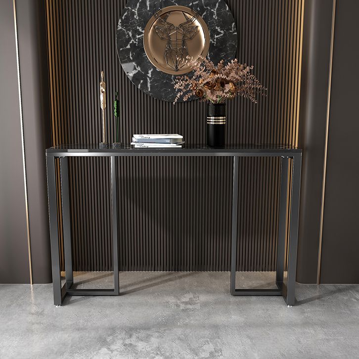 Modern Accent Table with Stone Top and Black Frame Base Console