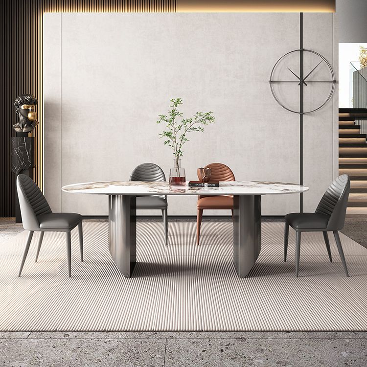 Luxury Sintered Stone Kitchen Home Fixed Double Pedestal Dining Table