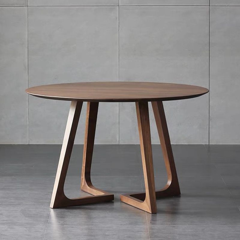 Round Double Pedestal Dining Table Modern Rubber Wood Table for Kitchen