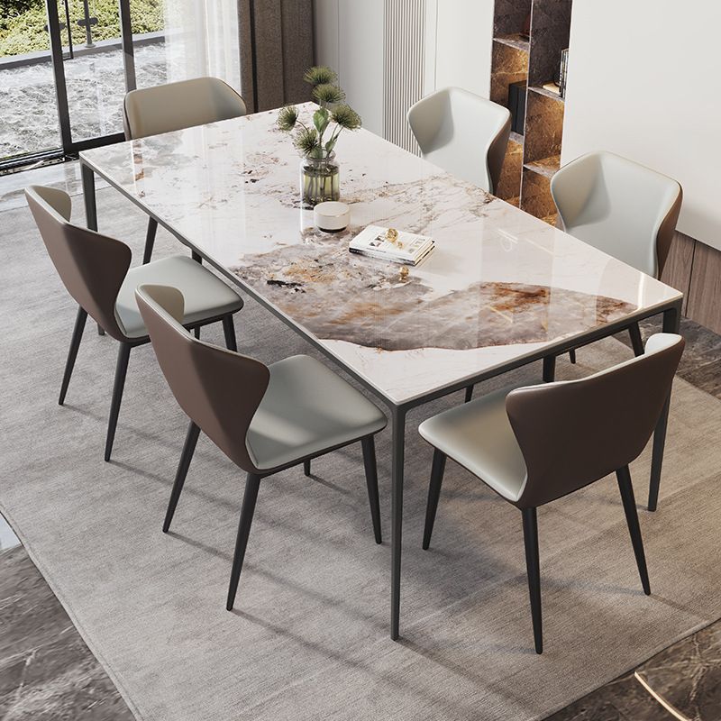 Modern Stone Dining Table Set 1/2/3/5/7 Pieces Dining Set with Solid Back Chairs