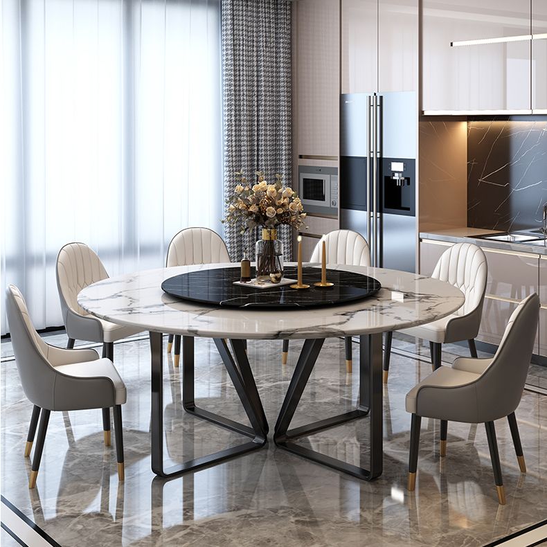 Ronde meubels luxe stijl marmeren dubbele voetstuk eettafel met draaitafel