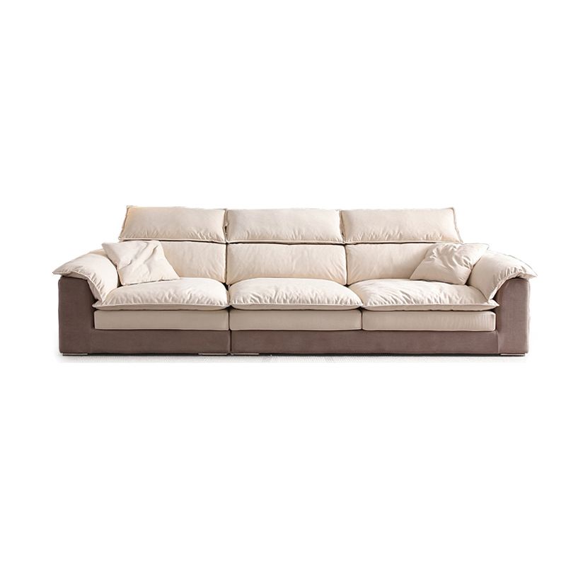 Modern Faux Leather Sofa Beige Pillow Top Arm Sectional with Stainless Steel Legs