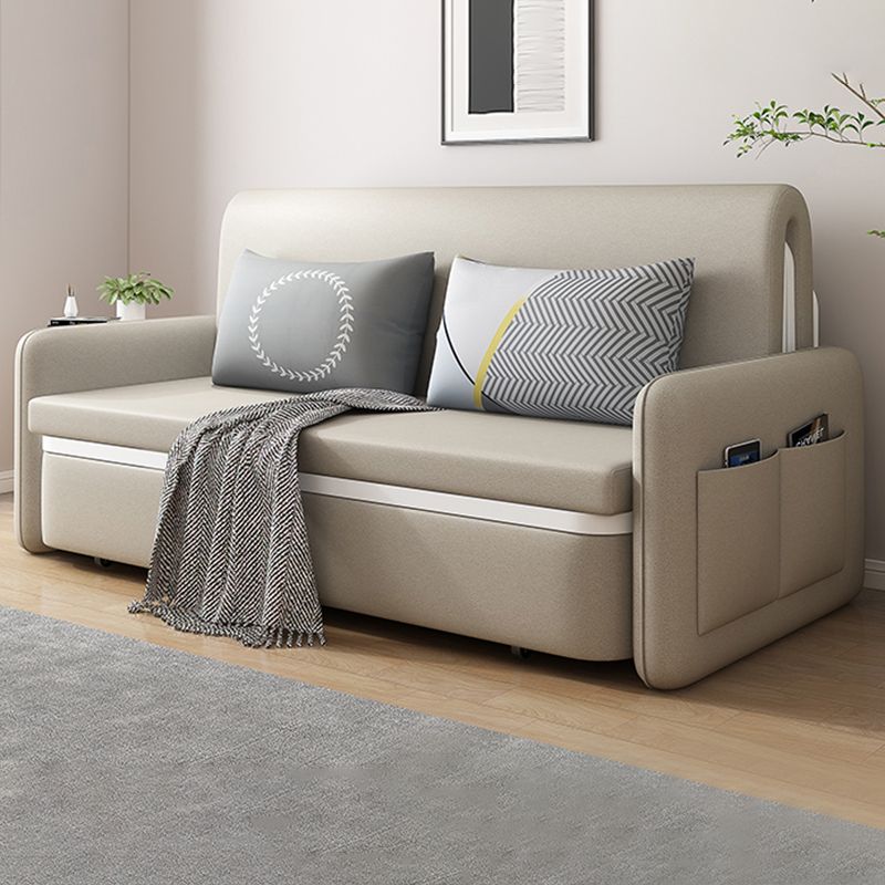 Modern Beige Color Sofa Bed Faux Leather Convertible Sofa with Pocket Storage