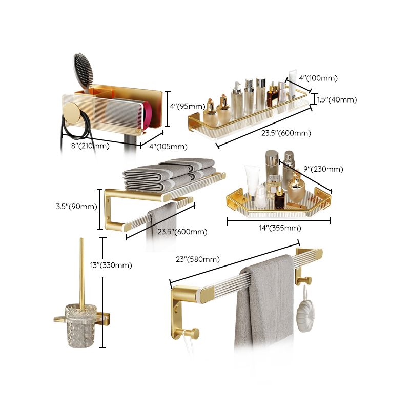 Modern Bathroom Accessory Set in Gold Metal and Acrylic Bath Hardware Set