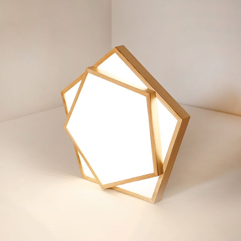 Simple Pentagon Flush Mount Light 2-Light Wood LED Ceiling Light for Bedroom