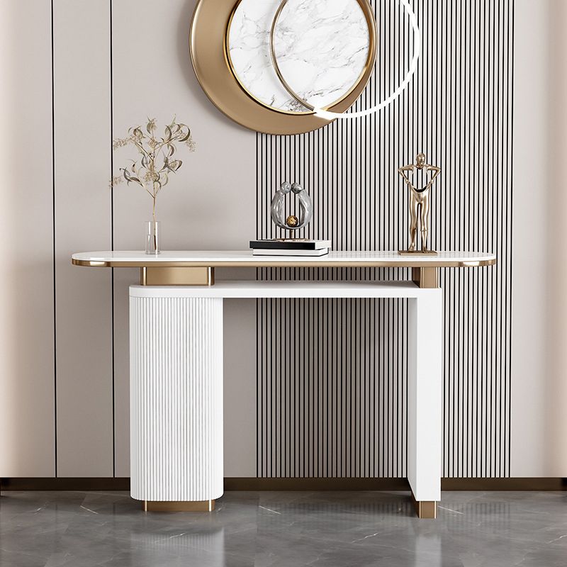 Glam Stone Oval Console Table 33.46" Tall Rectangle Accent Table