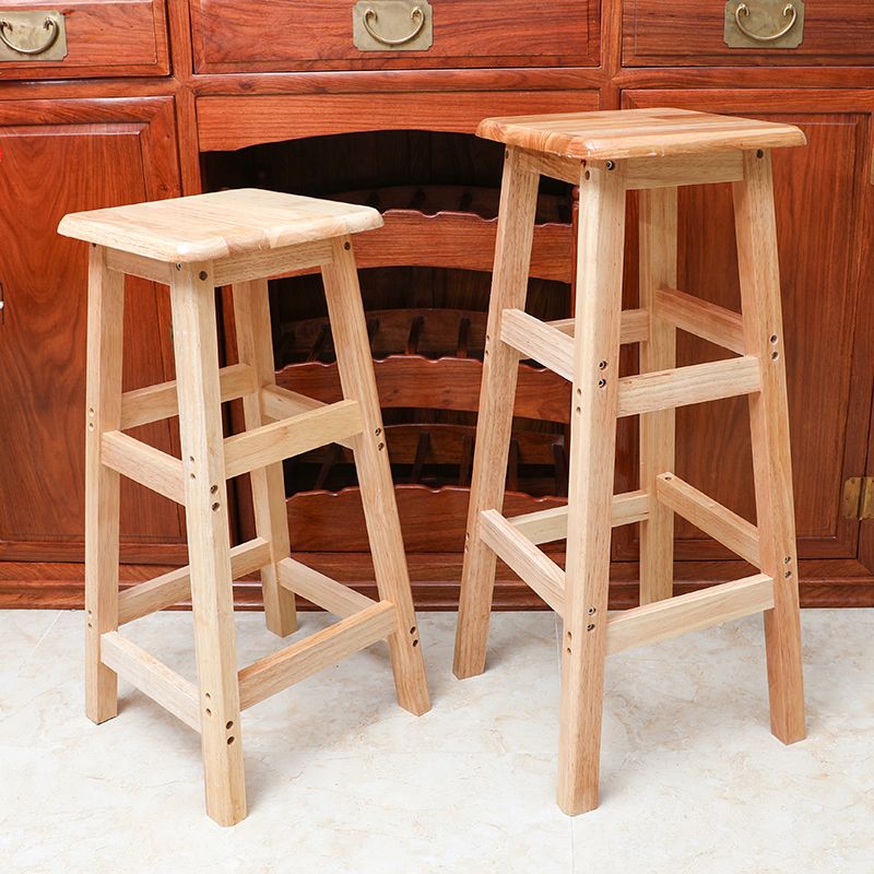 Industrial Wooden Counter Chair Square Backless Solid Wood Round High Chair with 4 Legs