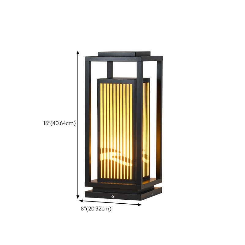 Rectangle Solar Pillar Lamp Contemporary Metal Outdoor Waterproof Light in Black