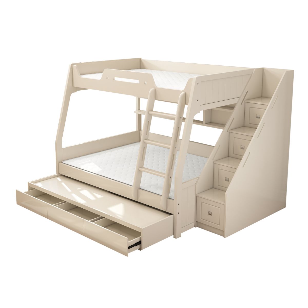 Contemporary Wood White Mattress Included with Drawers Rectangular Bunk Bed