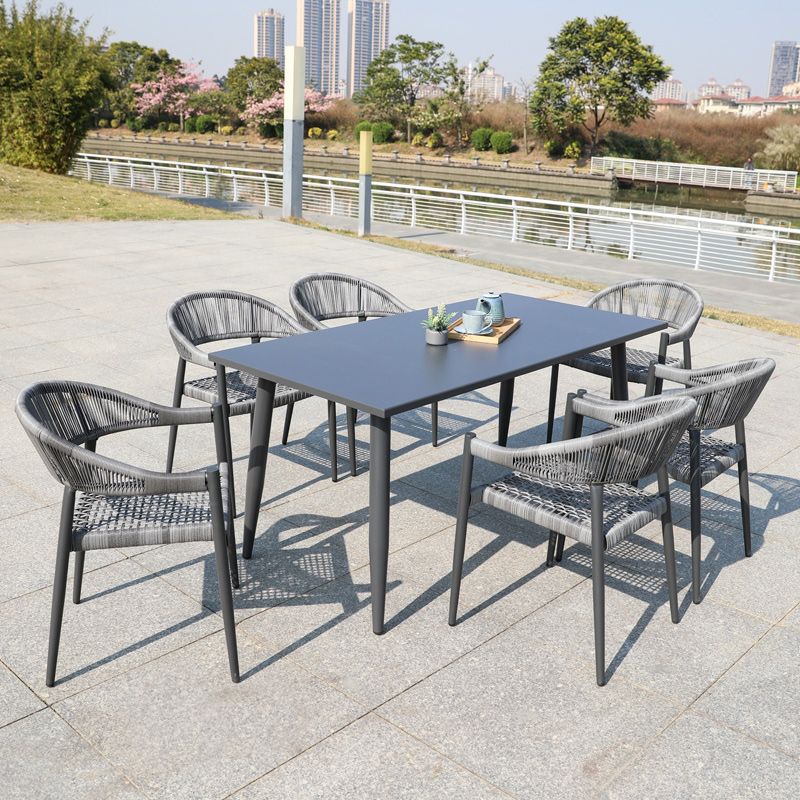 Tropical Grey Patio Dining Chair with Aluminum Base Stacking Chairs