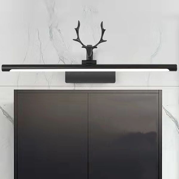 Linear Shape Metal Wall Sconce Modern Style 1- Light Mirror Wall Mounted Light in Black
