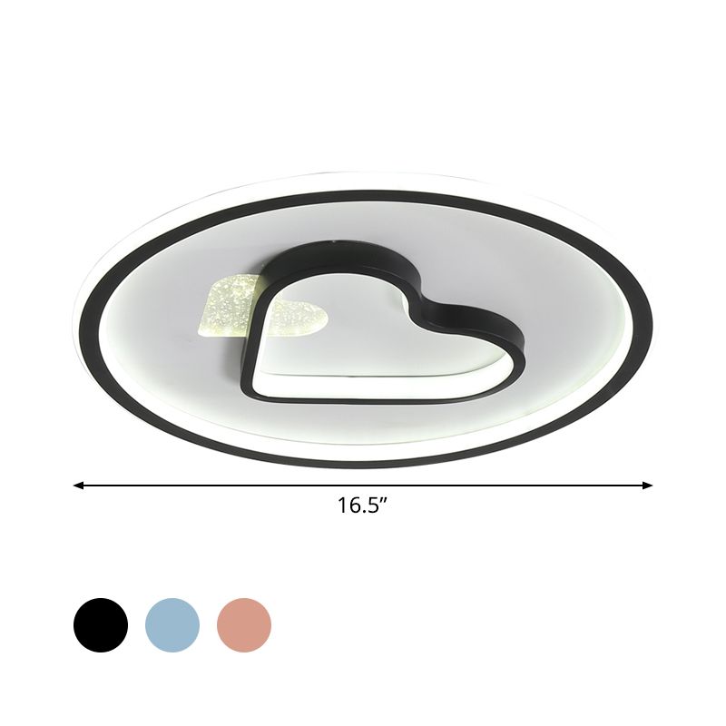 Kid LED Flush Mount Lamp Pink/Blue/Black Circle and Loving Heart Ceiling Fixture with Acrylic Shade