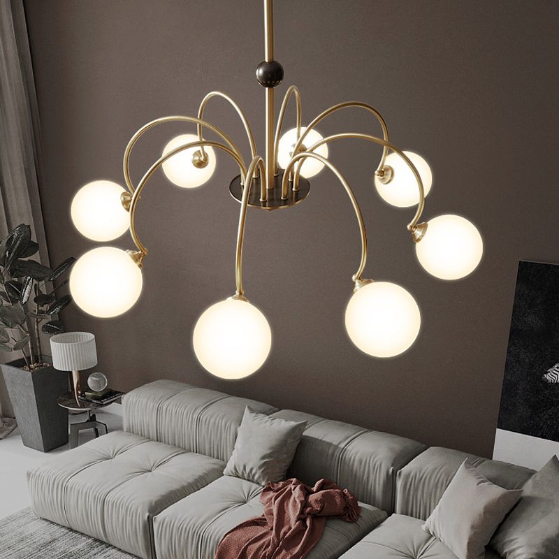 Gold Chandelier Light Fixtures Modern Multi-Head Hanging Pendant Lamps with Glass Shade
