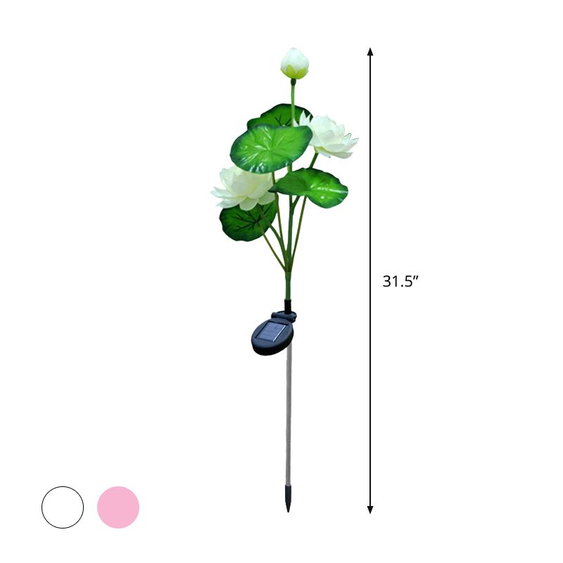 Decorative Lotus Solar Ground Light Fabric 3 Bulbs Garden LED Landscape Lamp in White/Pink, 2 Packs