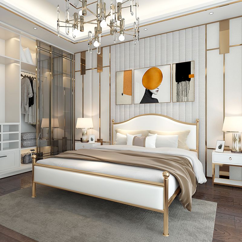 Contemporary Style Metal Standard Bed, Panel Arched Headboard Bed