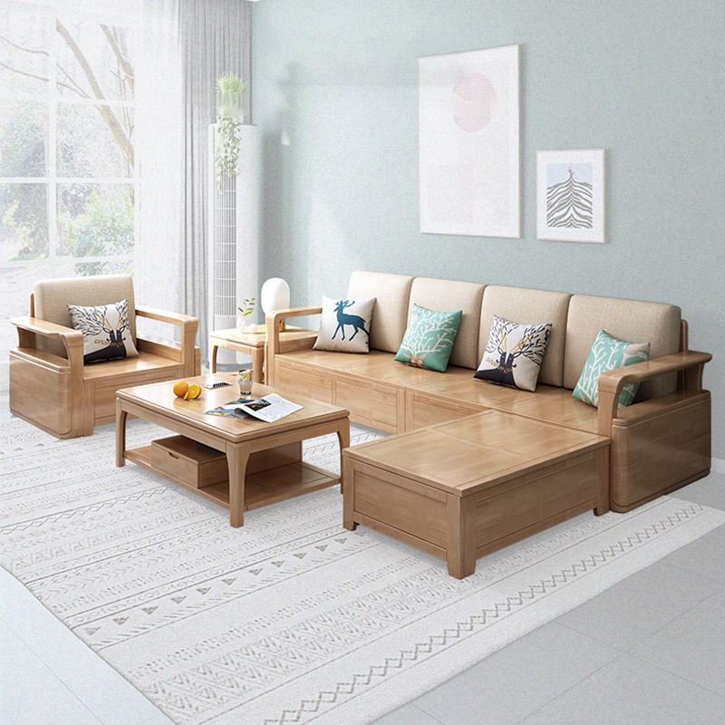 24"H Scandinavian Sectional Sofa Storage Cream Fabric Sectional