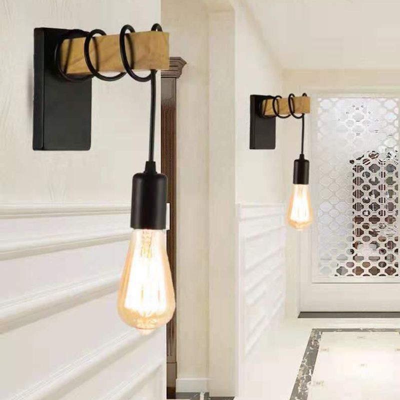 Bulb Shape Wood Vanity Sconce Light Modern Style 1-Light Vanity Mirror Lights