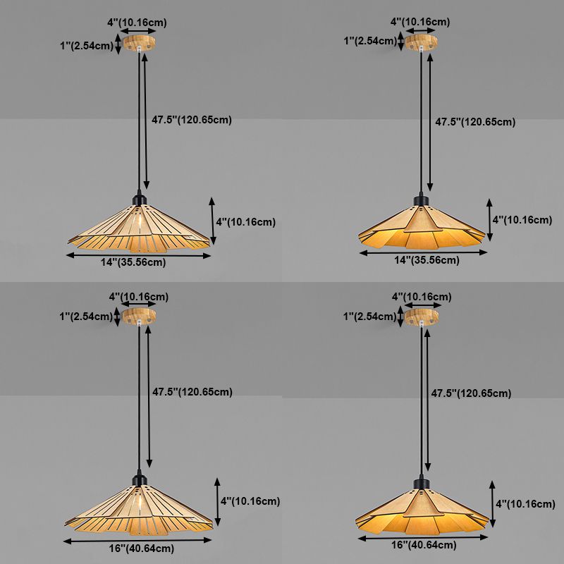 Nordic Wood Hanging Ceiling Light Modern Cone Suspension Lighting with 1 Light