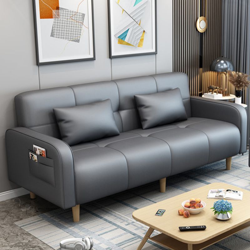 Modern Square Arm Standard Sofa Bed Dual Purpose Sofa with Bolster Pillows for Living Room