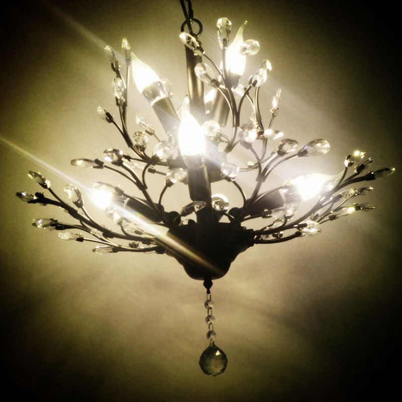 Twig Shaped Ceiling Hang Lamp Farm Style Beveled-Cut Crystal Chandelier for Living Room