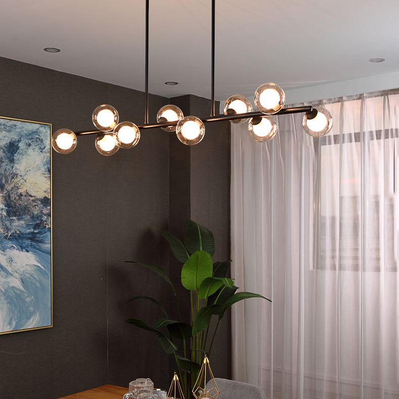 Modern Linear Shape Ceiling Light Metal Island Light with Glass Shade for Living Room