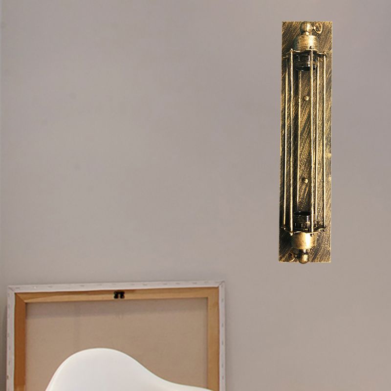 1 Kopfwandleuchten Beleuchtung Retro Industrielle lineare Schmiedeeisenwandlampe mit Käfigschatten im alten Messing