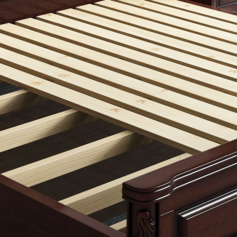 Rubberwood Traditional Panel Bed 62.59" High Brown Bed with Upholstered Headboard