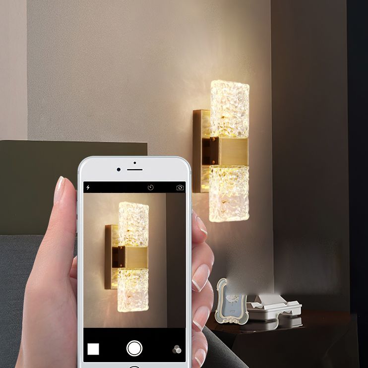 Gold Crystal Block Rectangular Wall Light Modern Wall Sconce for Living Room