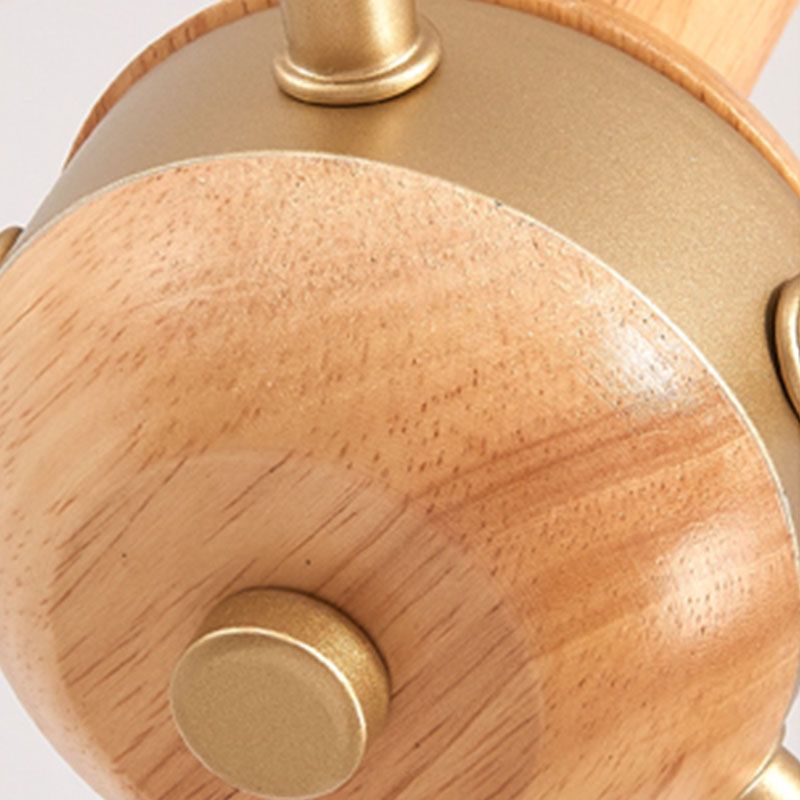 Solid Wood Domed Chandelier Lighting Nordic Hanging Light with White Glass Shade