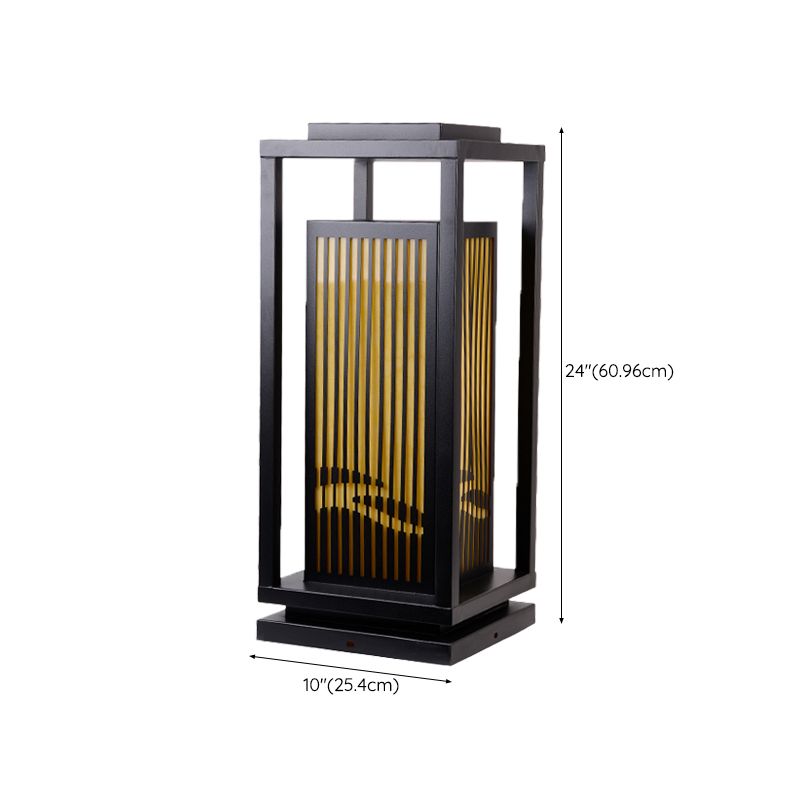 Rectangular Pillar Lamp Modern Metal Outdoor Waterproof Light in Black