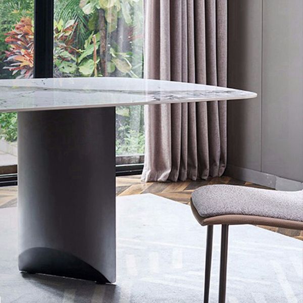 Modern Furniture White Rectangular Sintered Stone Dining Table with Metal Legs for Home