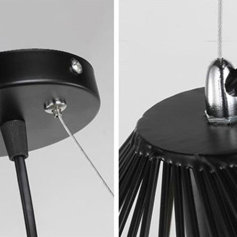 Black Metal 1 Light Pendant Light Nordic Modern Wire Hat Shade Hanging Lamp for Restaurant