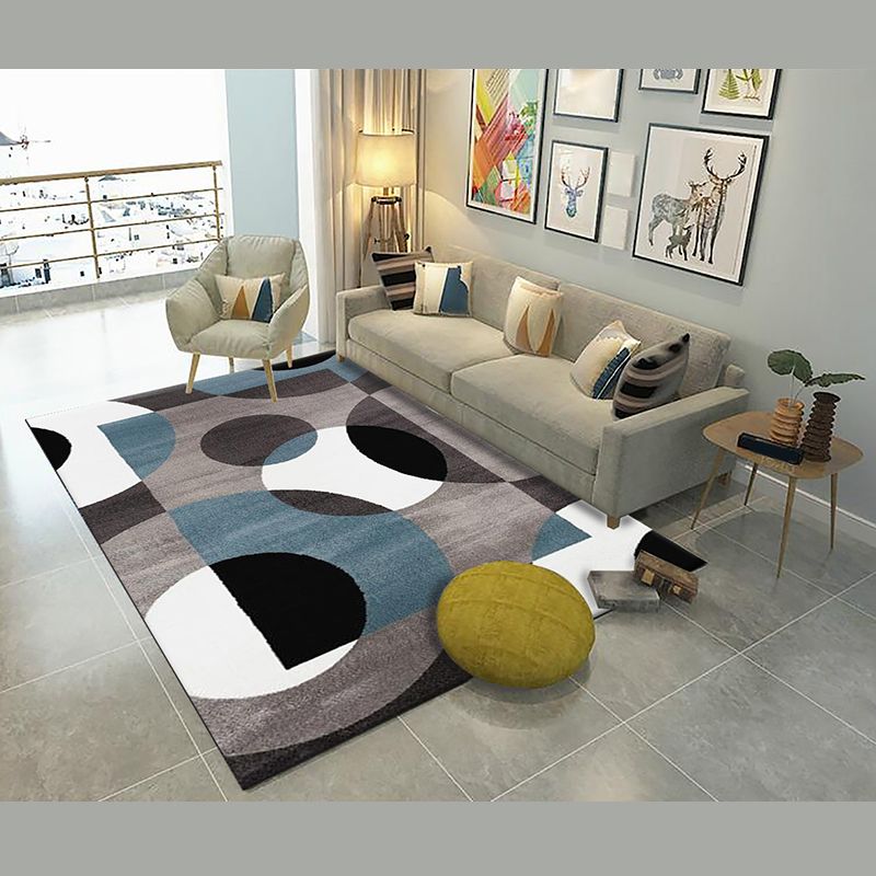 Gray Modern Indoor Rug Polyester Geometric Area Rug Non-Slip Backing Carpet for Living Room