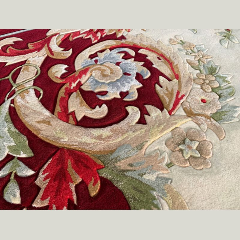 Red Living Room Area Carpet Shabby Chic Antique Pattern Area Rug Polyester Non-Slip Rug