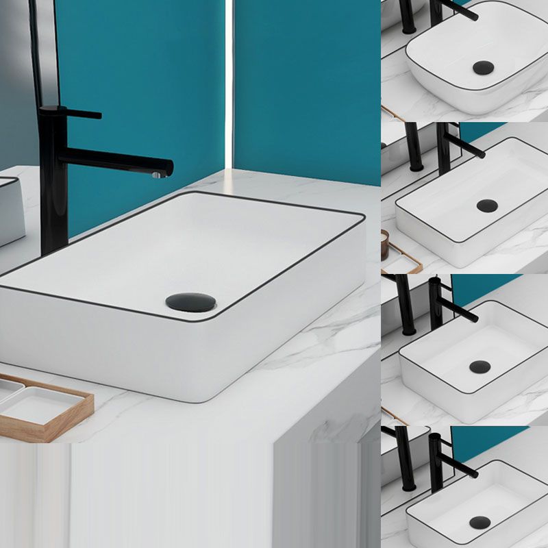 Bathroom Sink Ceramic Black Edging Anti-spill Rectangular Rod Single Handle Faucet Sink