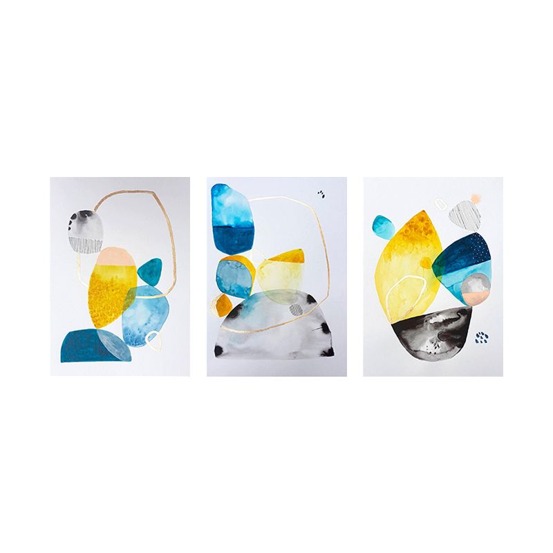 Blue-Yellow Stones Canvas Art Textured Contemporary Family Room Wall Decor, Multiple Size Options
